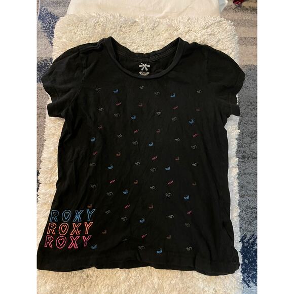 Roxy girls sz. L black logo design tee. Cute, fun - Picture 1 of 6